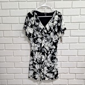 Style & Co Floral Black and White Ruffled Formal Midi-Dress. Size Medium NWT